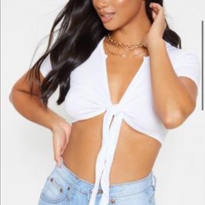 PLT petite tie front crop top